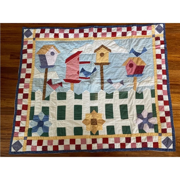 Vintage Hand Stitched Country Bird Houses Quilt Throw Cover Wall Hanging
58"×47" - Picture 5 of 7